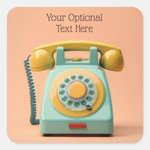 Adesivo Quadrado Telefone do Retro de Texto Personalizado