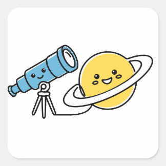 Adesivo Quadrado Telescópio Fofo Observador de Saturno