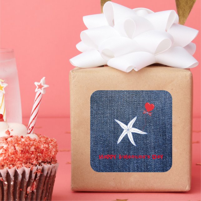 Adesivo Quadrado Tema Costeiro Dia de os namorados Coração Vermelho (Festa)