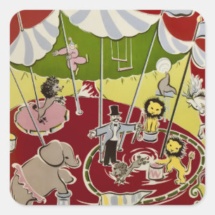 Adesivo Quadrado Tema de Animais de Circo Retrô Vintage