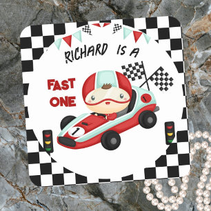 Adesivo Quadrado Tema de Aniversário Infantil de Corrida de Carros