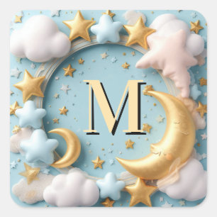 Adesivo Quadrado ⭐ Tema de Bebê Lua e Nuvens Caprichosas ⭐
