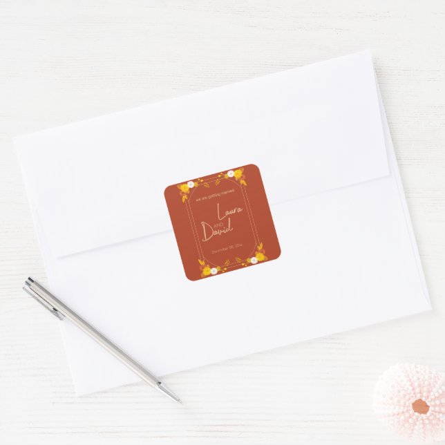 Adesivo Quadrado Tema de Casamento Clássico (Envelope)