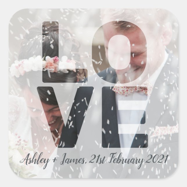 Adesivo Quadrado Tema de Casamento LOVE Sobreposição de Transparênc (Frente)