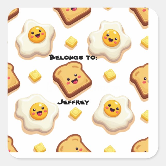 Adesivo Quadrado Tema de Comida Personalizável Pertence a Pacote de (Frente)