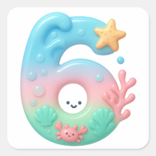 Adesivo Quadrado Tema de desenho animado fofo debaixo do mar Número