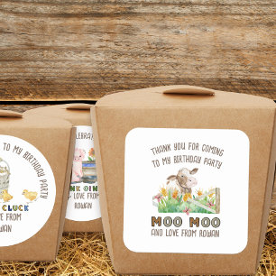 Adesivo Quadrado Tema de Fazenda Obrigado por Vir Cow Moo Moo