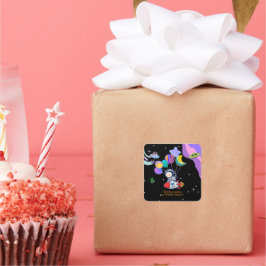Adesivo Quadrado Tema de Festa de Aniversário Espacial | Decoração
