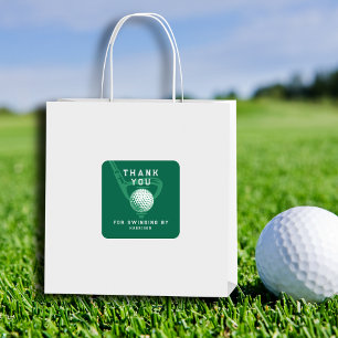 Adesivo Quadrado Tema de Golfe Aniversário Par-tee Obrigado Verde