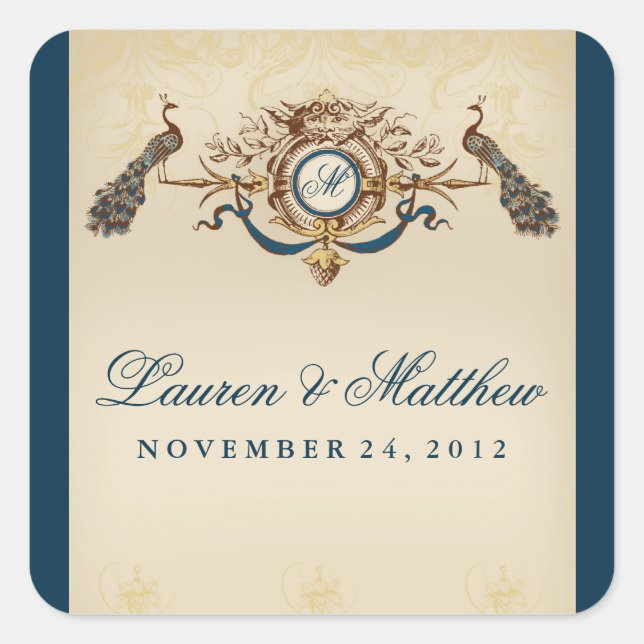 Adesivo Quadrado Tema de Peacock Elegante (Frente)