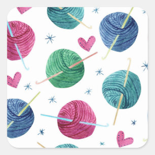 Adesivo Quadrado Tema de tricô, padrão uniforme de aquarela.