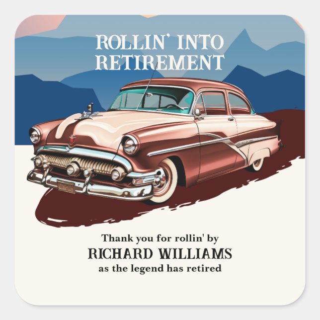 Adesivo Quadrado Tema do carro clássico retrorreflector do Viagem (Frente)