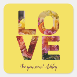 Adesivo Quadrado Tema do Dia dos Namorados LOVE Personalizável Flor