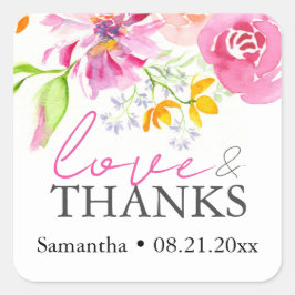 Adesivo Quadrado Tema Floral da Watercolor Obrigado