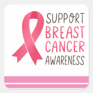 Adesivo Quadrado Temas de fita rosa de consciência do Cancer da mam
