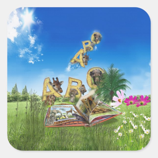 Adesivo Quadrado Temas do alfabeto ABC Capital. (Frente)