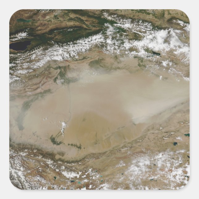 Adesivo Quadrado Tempestade de poeira no deserto de Taklimakan, Chi (Frente)