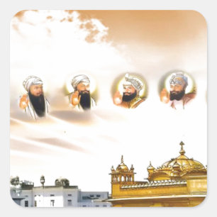 ADESIVO QUADRADO TEMPLO DOURADO COM OS GURUS DO SIKH