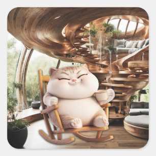 Adesivo Quadrado Tempo De Café Gordo E Sassado