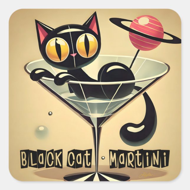 Adesivo Quadrado Tempo de Futuro Atômico, Black Cat Martini (Frente)