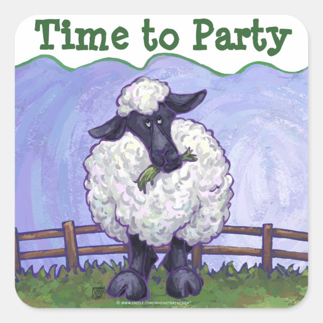 Adesivo Quadrado Tempo de Ovelha para Festa (Frente)