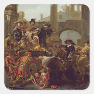 Adesivo Quadrado Tempo do carnaval em Roma, 1653 (óleo em canvas)