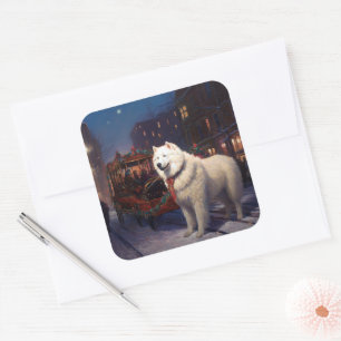 Adesivo Quadrado Temporada Festiva de Natal Samoyed