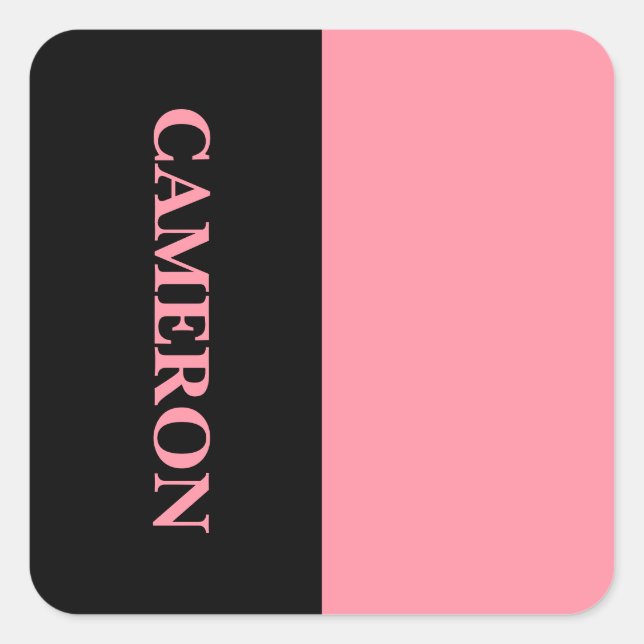 Adesivo Quadrado Tendência 2 cores | Nome | Rosa Preto e Salmão (Frente)