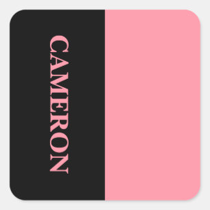 Adesivo Quadrado Tendência 2 cores Nome Rosa Preto e Salmão