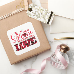 Adesivo Quadrado Tendência Floral Elegante Eu Te Amo Dia de as mães