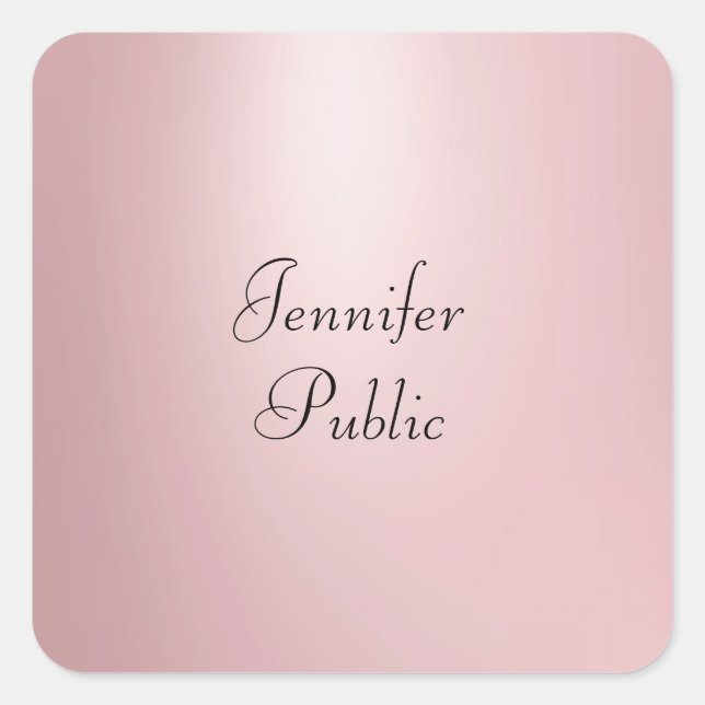 Adesivo Quadrado Tendy Elegant Rosa com Escrita Manual Dourada Mode (Frente)