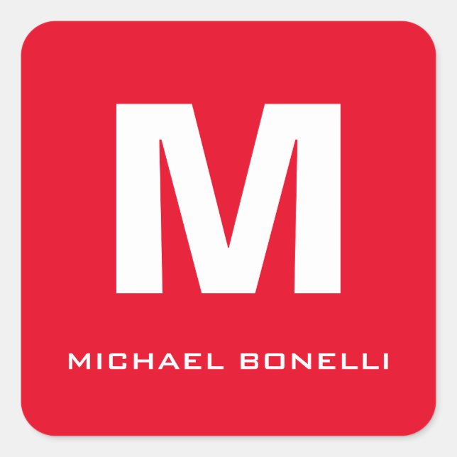 Adesivo Quadrado Tendy na moda red monograma branco seu nome (Frente)