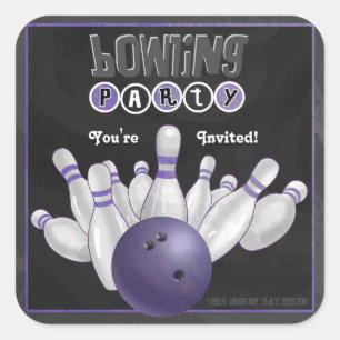 Adesivo Quadrado Tendy Purple Boliche Party Invite Sticker