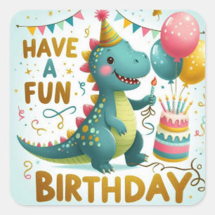 Adesivo Quadrado Tenha um Aniversário Roarsome Dinossauro – Dino pa