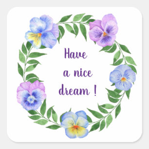 Adesivo Quadrado Tenha um bom sonho! Flores em aquarela  