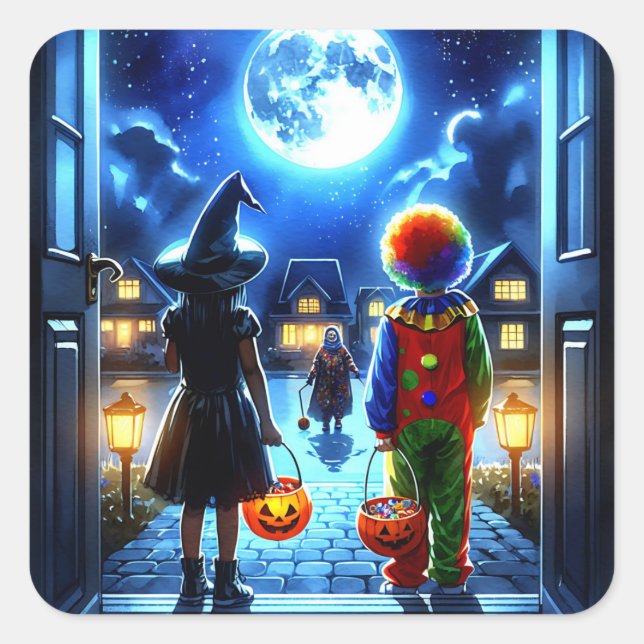 Adesivo Quadrado Tenha um Dia das Bruxas Spooky (Frente)