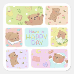 Adesivo Quadrado Tenha Um Feliz Dia: Óculos De Urso De Teddy