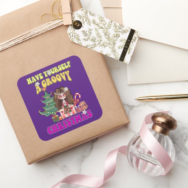 Adesivo Quadrado TENHA UM NATAL GROOVY NO estilo 70 (Presentear)