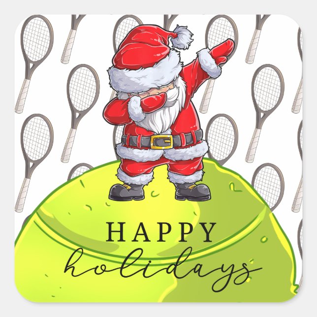 Adesivo Quadrado Tênis Natal com Ball e Racket com Papais noeis (Frente)