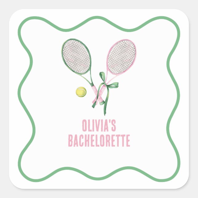 Adesivo Quadrado Tennis preppy bachelorette (Frente)