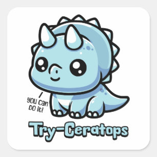 Adesivo Quadrado Tente-Ceratops! Tricerátops Cons Motivados