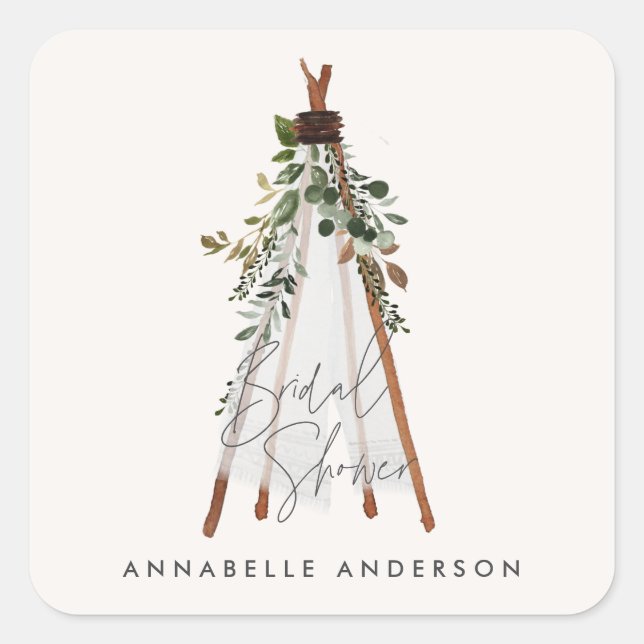 Adesivo Quadrado Tépee, na moda de quintal de folhagem moderna da B (Frente)