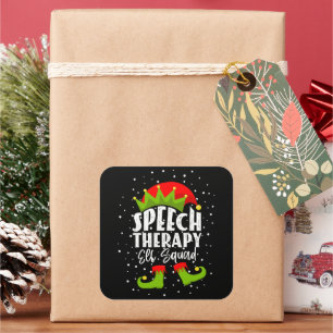 Adesivo Quadrado Terapêutica de Fala Elf Squad de Natal com SLP