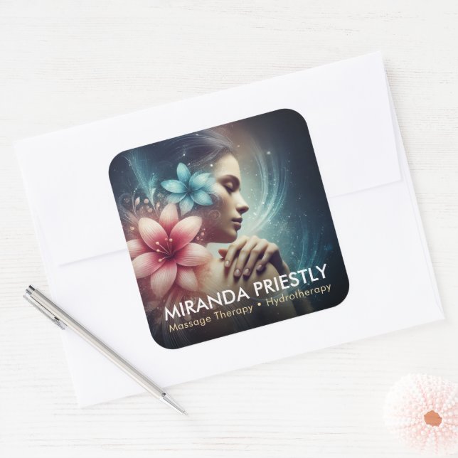 Adesivo Quadrado Terapêutica de Massagem Terapia Mãos Energia Spa B (Envelope)