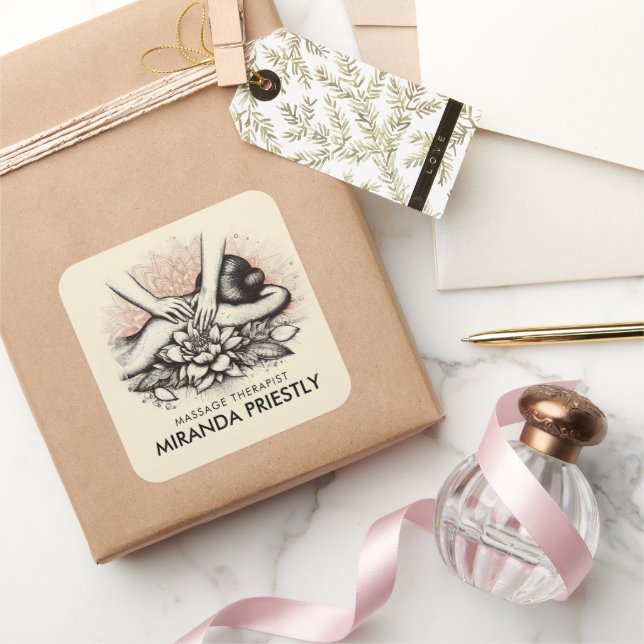 Adesivo Quadrado Terapêutica de Massagem Terapia Mãos Energia Spa B (Presentear)