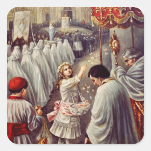 Adesivo Quadrado Teresa joga flores ao abençoado Sacramento