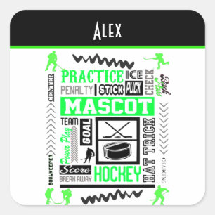 Adesivo Quadrado Terminologia de Hockey para Meninos Personalizada 