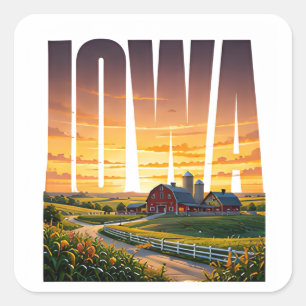 Adesivo Quadrado Terra Agrícola Ondulada de Iowa Beleza da Pradaria