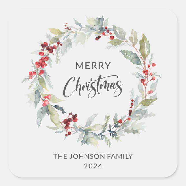 Adesivo Quadrado Terra de inverno do Natal das Berries Vermelhas (Frente)