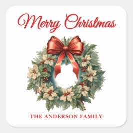 Adesivo Quadrado Terra de Natal Elegante Watercolor